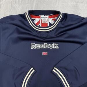 VTG Reebok Classic Navy Crewneck Sweatshirt Retro Logo British Flag Size M Y2K